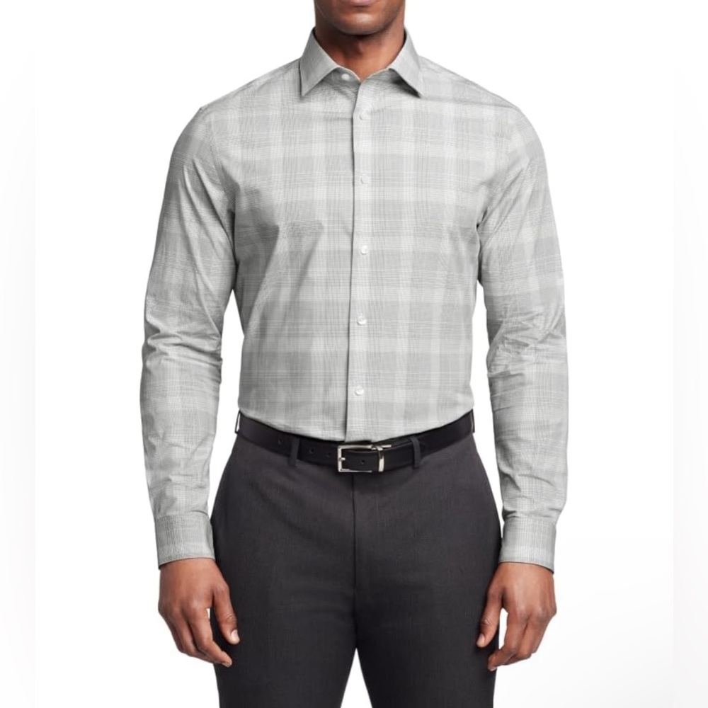 Calvin Klein Men's Dress Shirts Non Iron Stretch Regular Fit Check Olive Multi